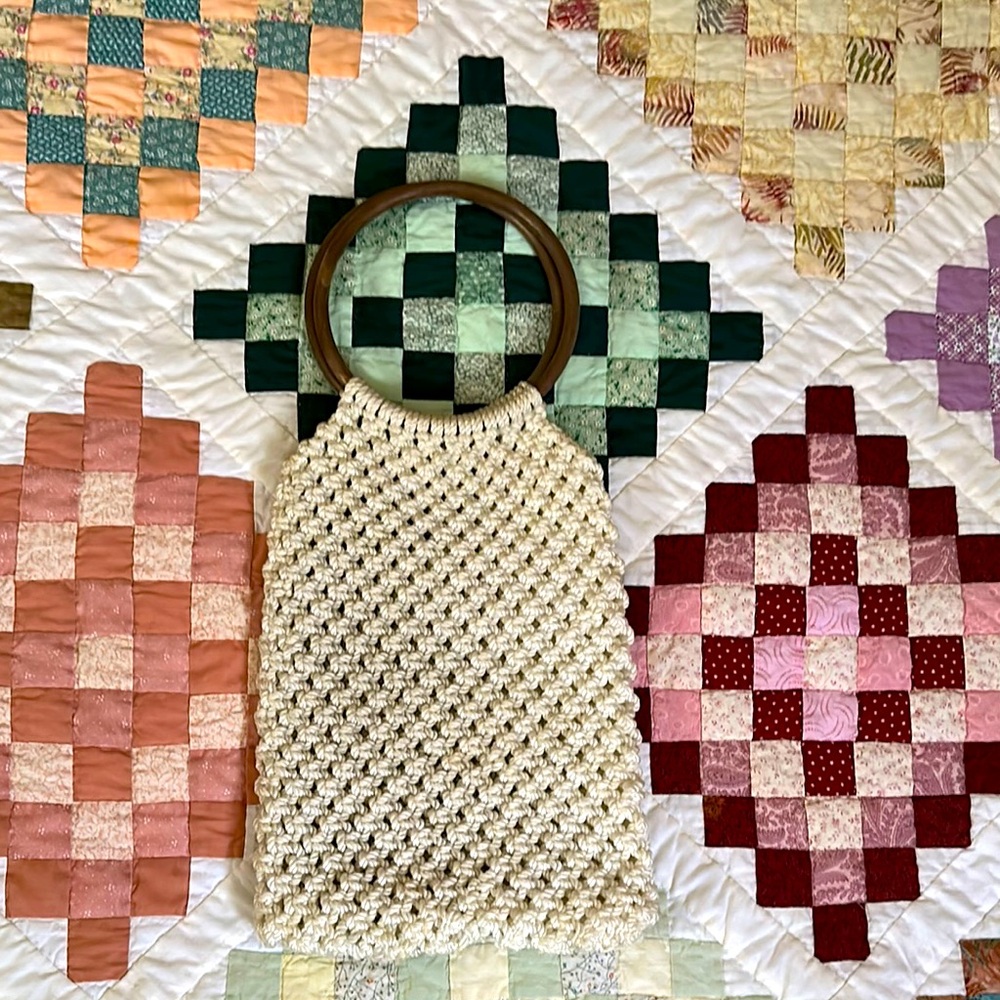 Honeycomb Macrame Rustic Modern Handcrafted with Wooden Handles